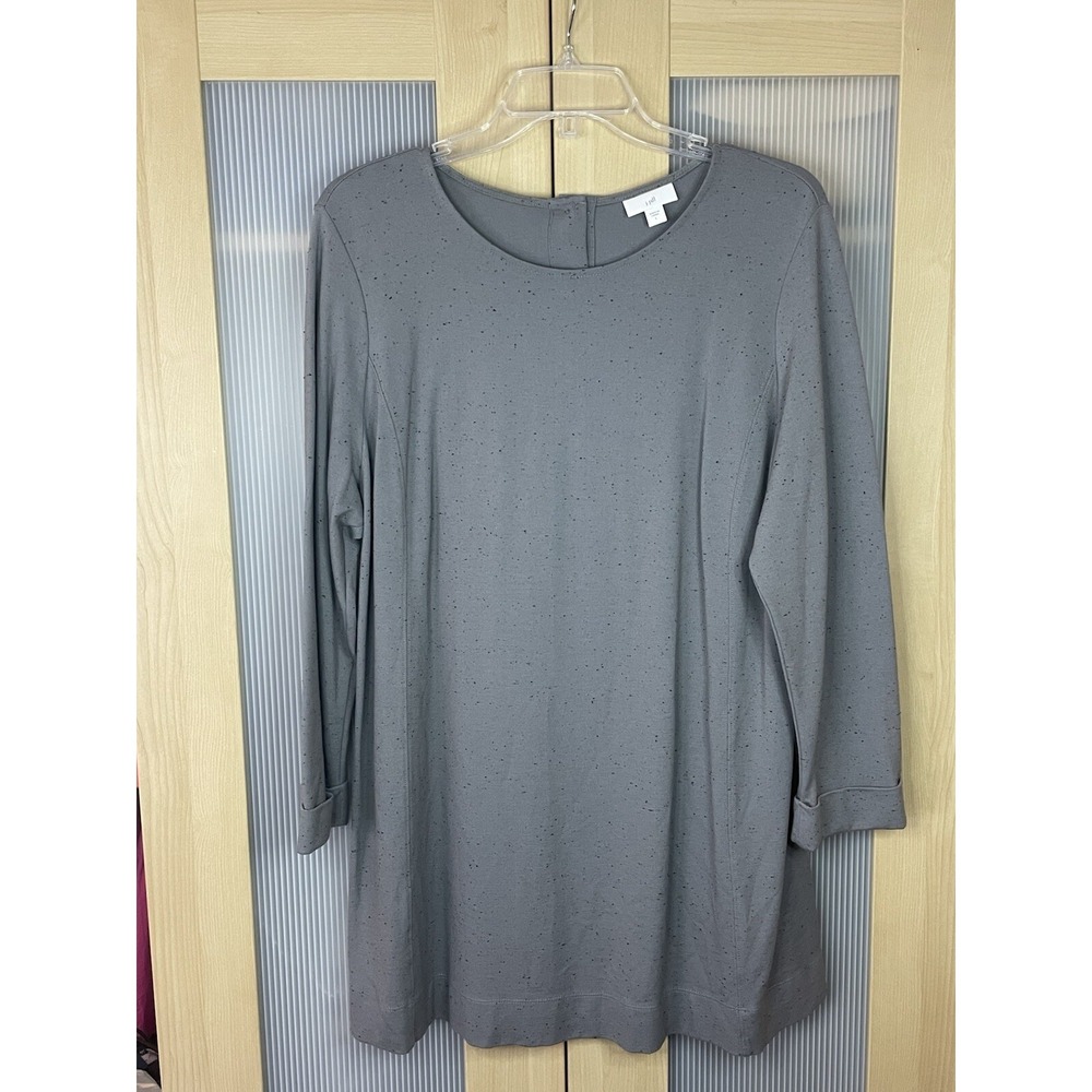 J. Jill Grey Ponte Knit Tunic Top‎ Back Closure Size L Casual Comfy Travel Beach